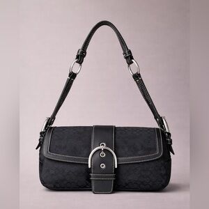 COACH Soho Signature Shoulder Bag | Y2K Canvas Leather Buckle Flap